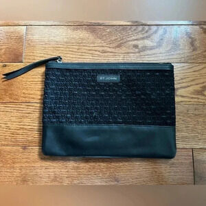 St. John Black Knit - Leather Clutch Bag